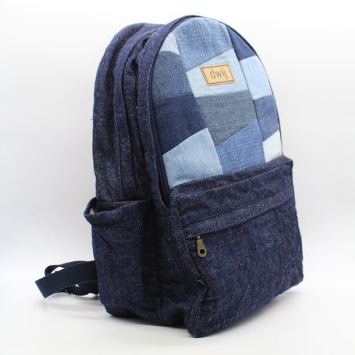 Patched Denim & Falt Backpack | Denim Backpack College School Backpack Lightweight Travel Packs